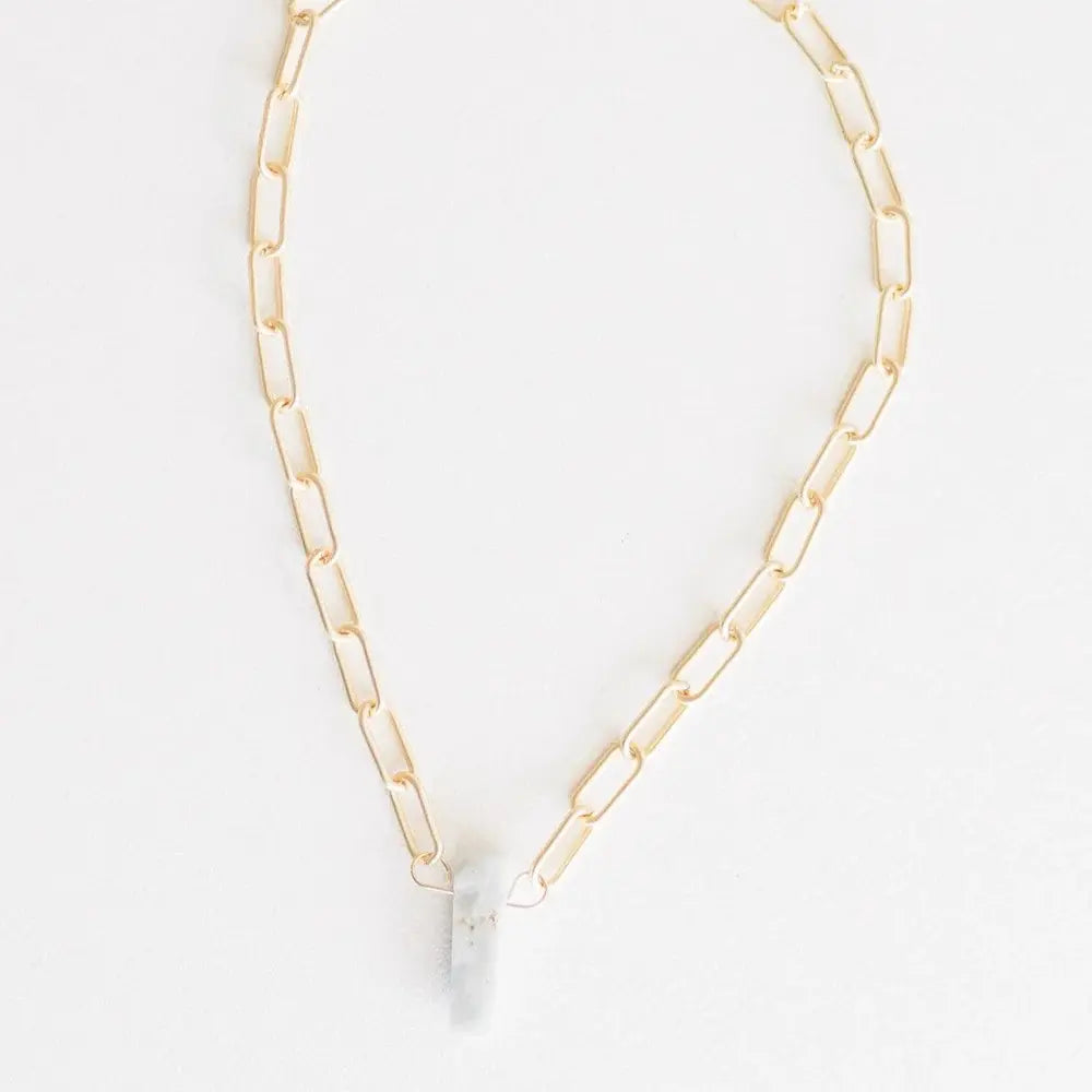Remi Raw Aquamarine Stone Matte Gold Necklace | 16in