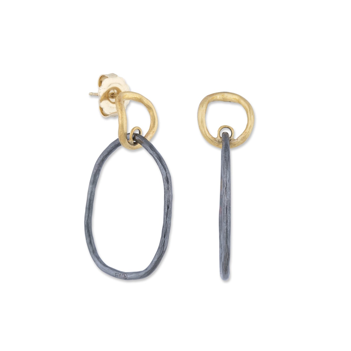 Gold & Oxidized Silver Double Circles Earrings