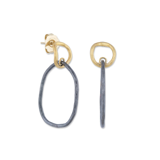 Gold & Oxidized Silver Double Circles Earrings
