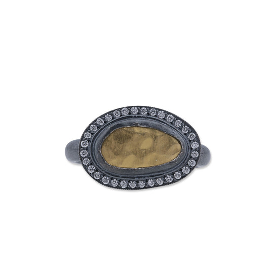 Gold & Oxidized Silver Hammered Gold Dome Ring