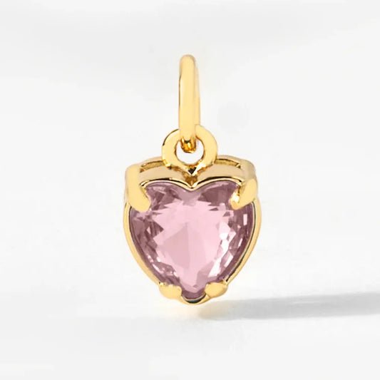 Heart Birthstone Charm Pendant | October Rose Quartz