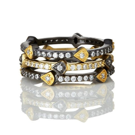 Pave Thin Bezel Set Of 3 Rings Size 8
