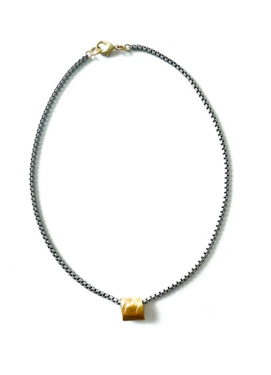 Rolo Antique Silver + Gold Nugget Necklace