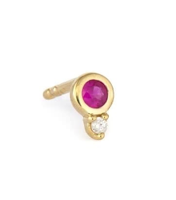 SINGLE | Ruby + Diamond Stud Earring | .01c 14k