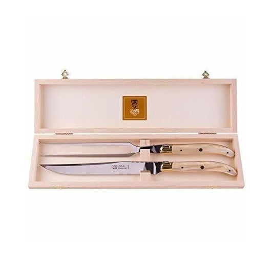 Laguiole Brass Bolster Bee Carving Set | Natural