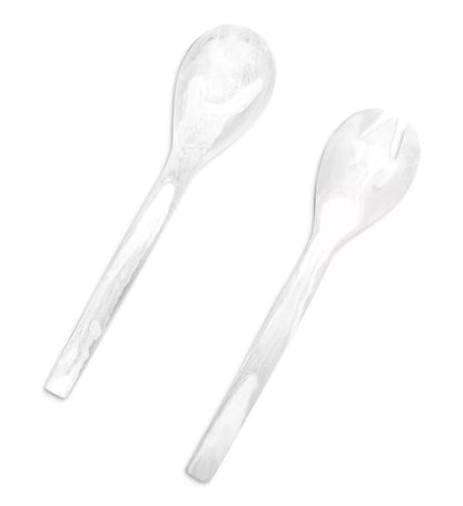 Resinware Handcrafted Salad Server Set | Everyday 11in White Swirl