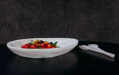 Resinware Handcrafted Salad Server Set | Everyday 11in White Swirl
