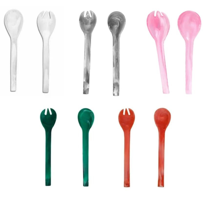 Resinware Handcrafted Salad Server Set | Everyday 11in White Swirl