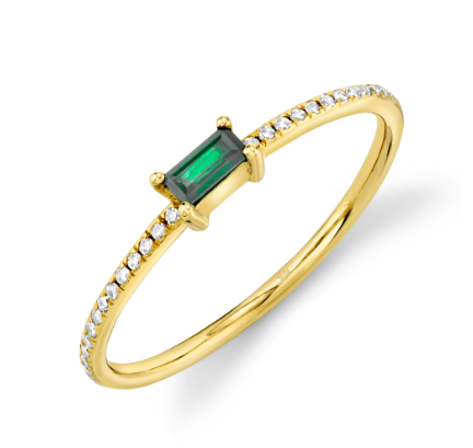 Diamond + Emerald Ring | 14k Yellow Gold .08c + .10c