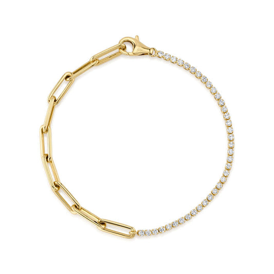 0.78Ct 14K YG Diamond Paper Clip Link Bracelet