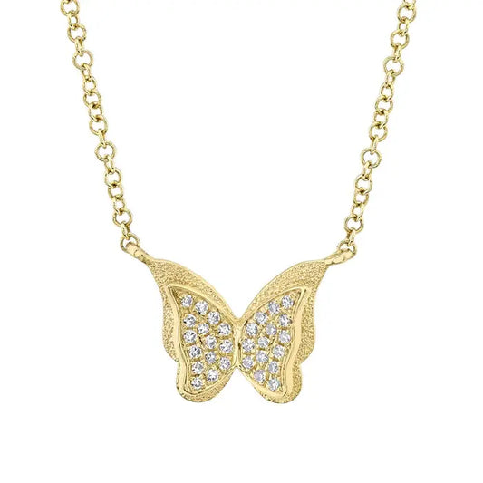 Diamond Butterfly Necklace | 15-18in 14k .06c YG