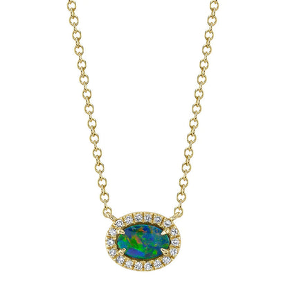 Diamond + Opal Necklace | 14k Yellow Gold .05c + .33c