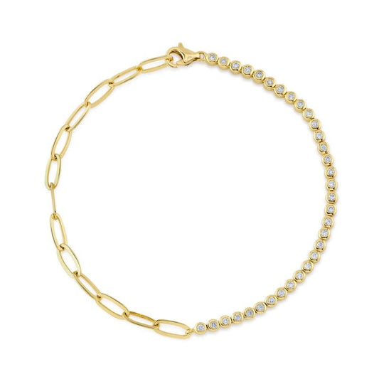 0.31Ct 14K YG Diamond Bezel Paper Clip Link Bracelet
