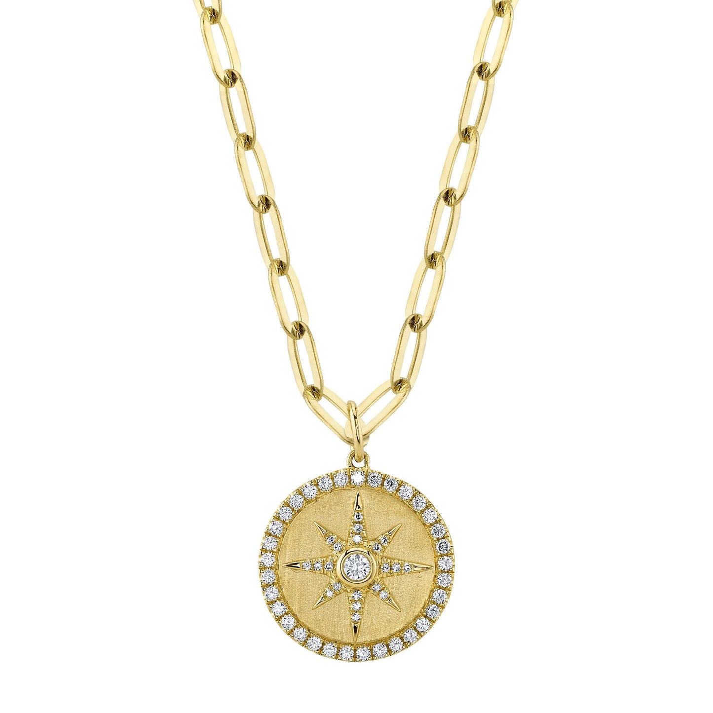 Diamond Star Paper Clip Link Necklace | 14k Yellow Gold .43c