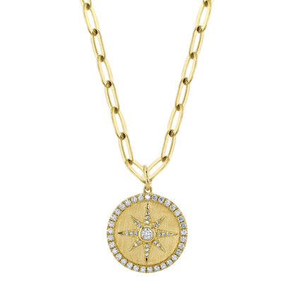 Diamond Star Paper Clip Link Necklace | 14k Yellow Gold .43c