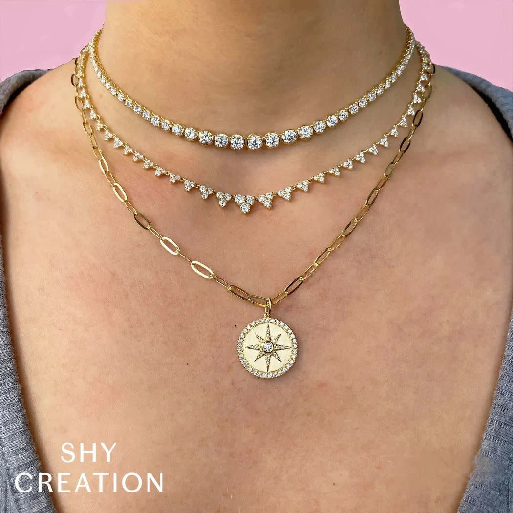 Diamond Star Paper Clip Link Necklace | 14k Yellow Gold .43c