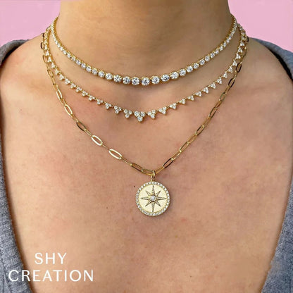 Diamond Star Paper Clip Link Necklace | 14k Yellow Gold .43c