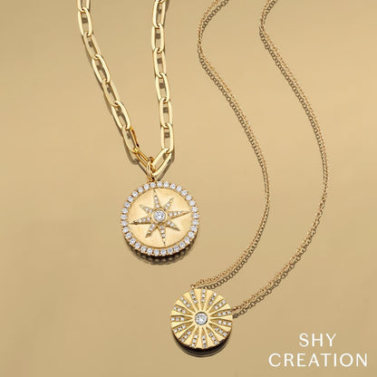 Diamond Star Paper Clip Link Necklace | 14k Yellow Gold .43c