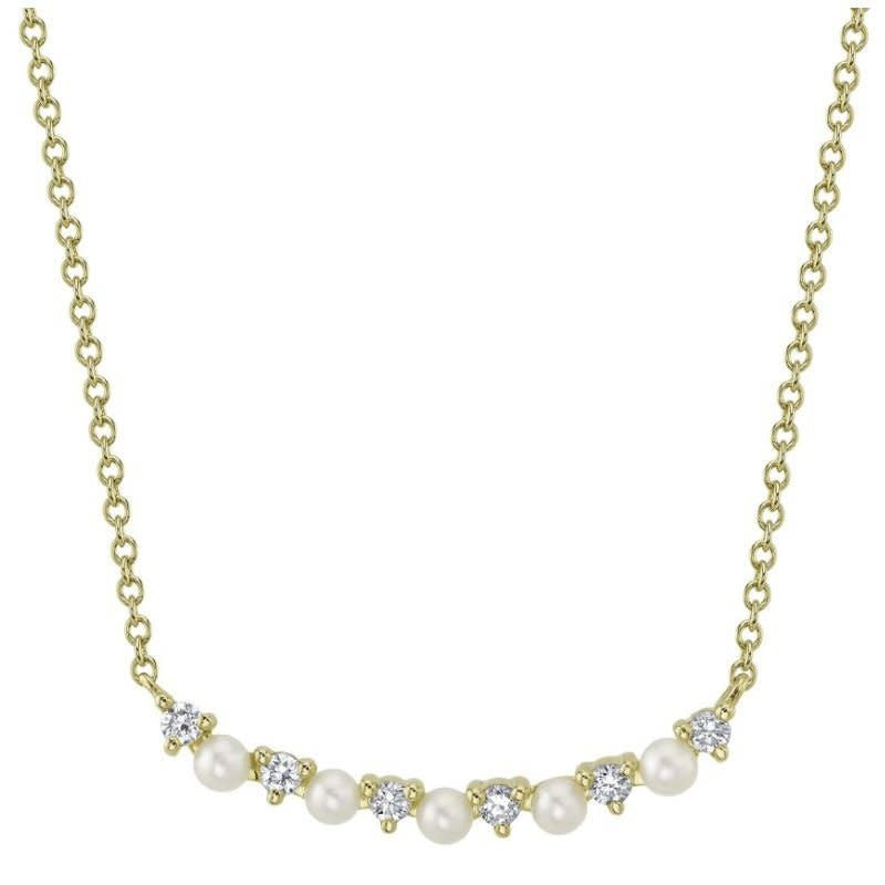 Diamond + Cultured Pearl Necklace | 14k Yellow Gold .12c