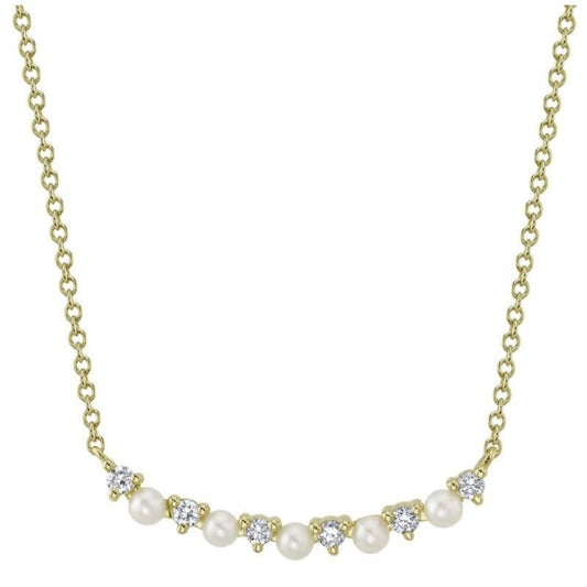Diamond + Cultured Pearl Necklace | 14k Yellow Gold .12c
