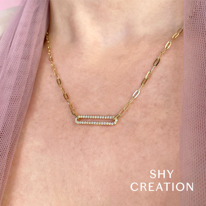 Diamond Paper Clip Link Necklace | 14k Yellow Gold .26c