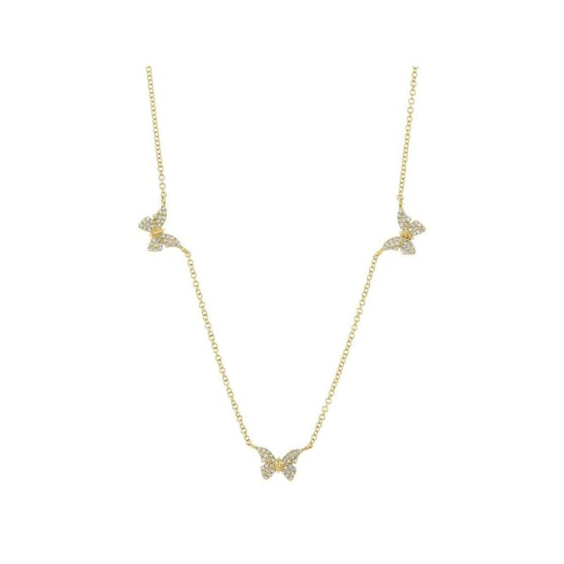 Diamond Butterfly Necklace | 14k Yellow Gold .23c