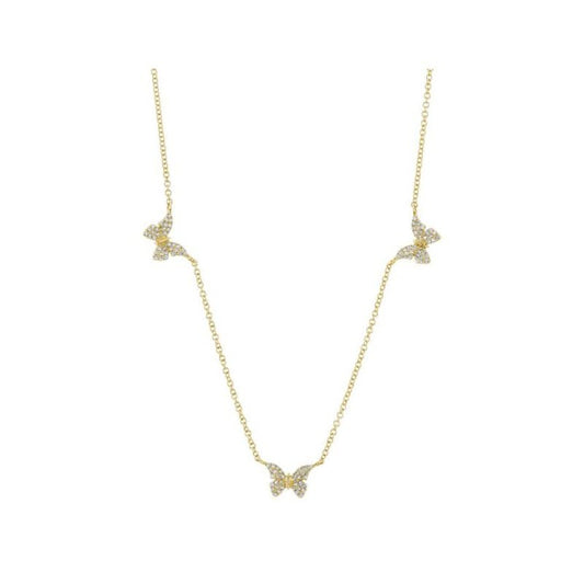 Diamond Butterfly Necklace | 14k Yellow Gold .23c