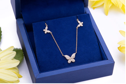 Diamond Butterfly Necklace | 14k Yellow Gold .23c