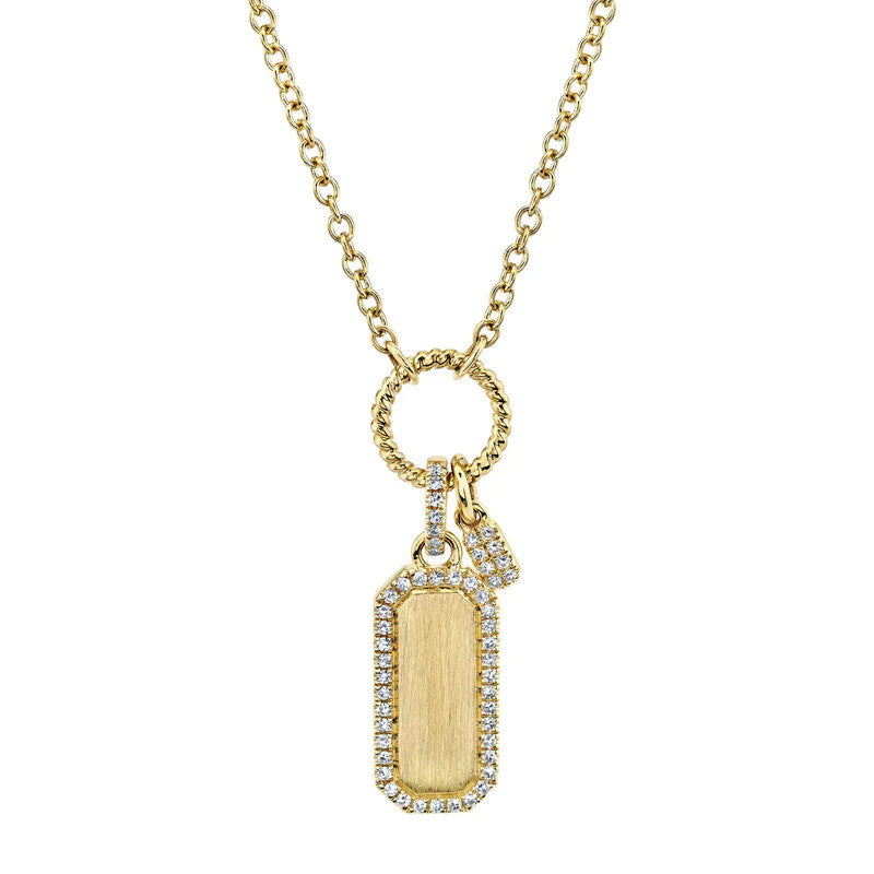 Diamond Dog Tag Necklace | 14k Yellow Gold .13c