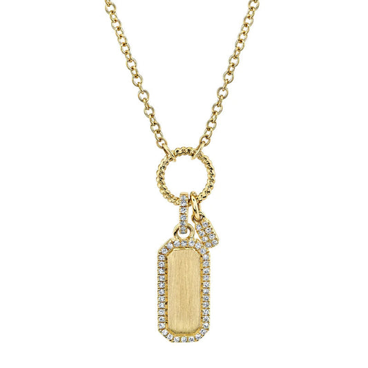Diamond Dog Tag Necklace | 14k Yellow Gold .13c
