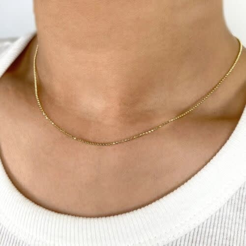 Faceted Bead Ball Chain Necklace | 14k Yellow Gold