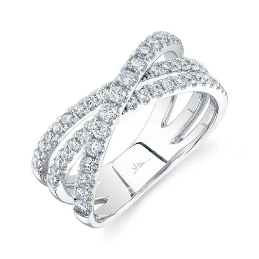 Diamond Triple Criss Cross Bridge Ring | S7 .79c 14k WG