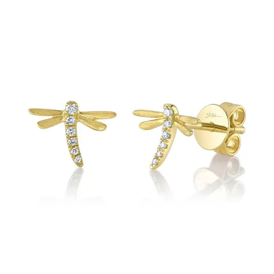 Diamond Dragonfly Earrings | .05c 14k YG