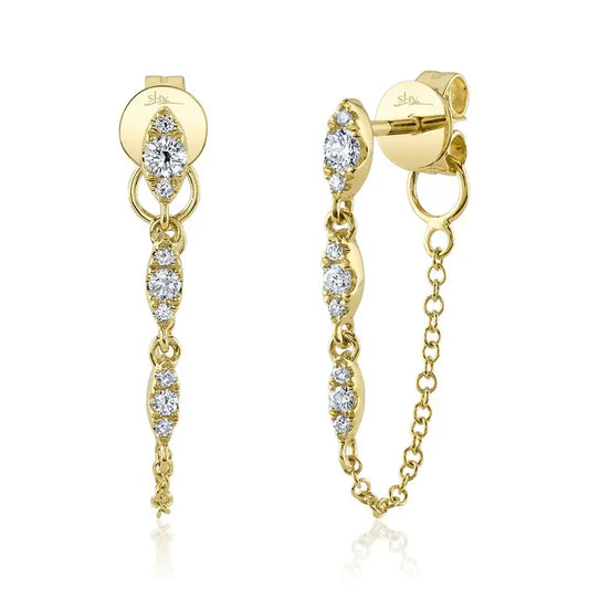 Diamond Marquise Chain Earrings | .20c 14k YG