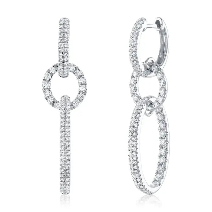 Diamond Oval Drop Hoop Earrings | 1c 14k WG