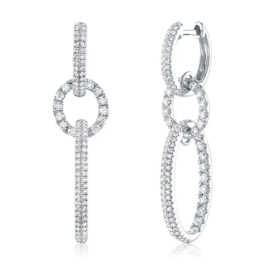 Diamond Oval Drop Hoop Earrings | 1c 14k WG