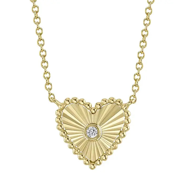 Diamond Bezel Heart Necklace | 15-18in .02c 14k YG