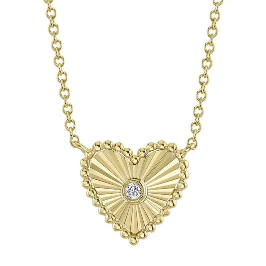 Diamond Bezel Heart Necklace | 15-18in .02c 14k YG