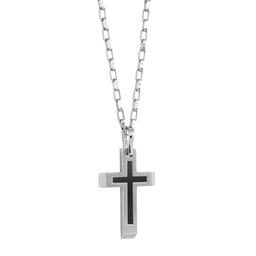 Matte Black Steel Cross Silver Necklace