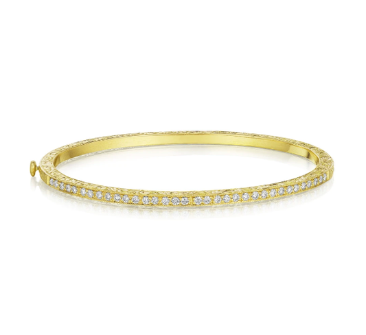 Yellow Gold and Diamond Thin Bangle