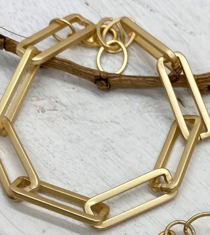 Gold Large Rectangle Paperclip Chain Bracelet