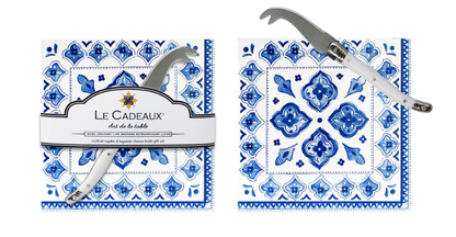 Moroccan Blue Cocktail Napkin Set Of 20 With Laguiole Mini Cheese Knife