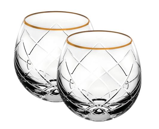 Vista Alegre Gold Trimmed Old Fashioned Glass Set of 2