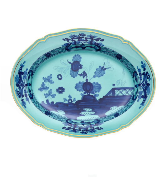 Ginori 1735 Oriente Italiano Large Flat Oval Platter | Iris Blue 15in