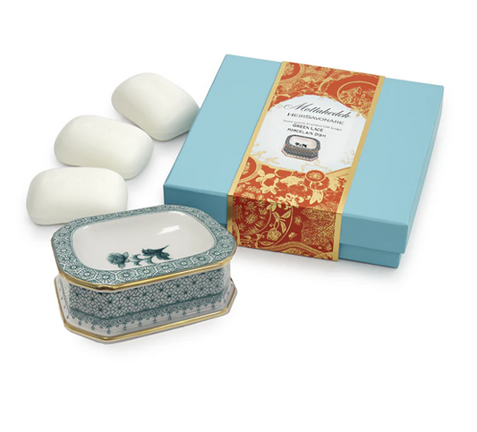 Mottahedeh Green Lace Gift Soap Set | 4.25x3.3in