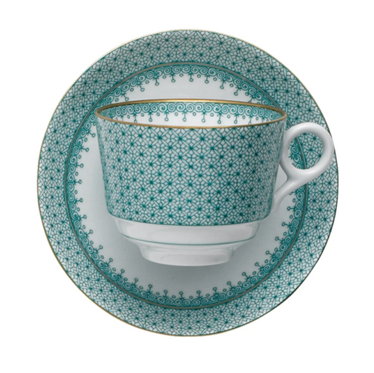 Mottahedeh Green Lace Tea Cup + Saucer | 2.75in