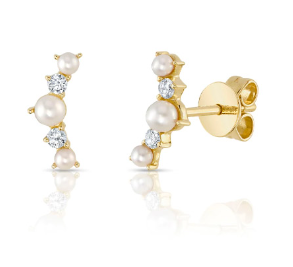 Diamond + Cultured Pearl Stud Earrings | .09c 14k YG
