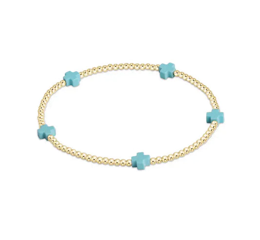 eNewton Signature Small Cross 2mm Bead Bracelet | Turquoise