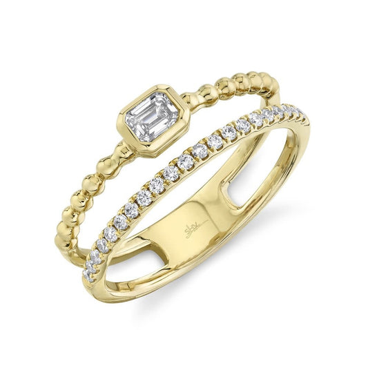 Diamond Emerald Cut Double Band Ring | 14k Yellow Gold .35c