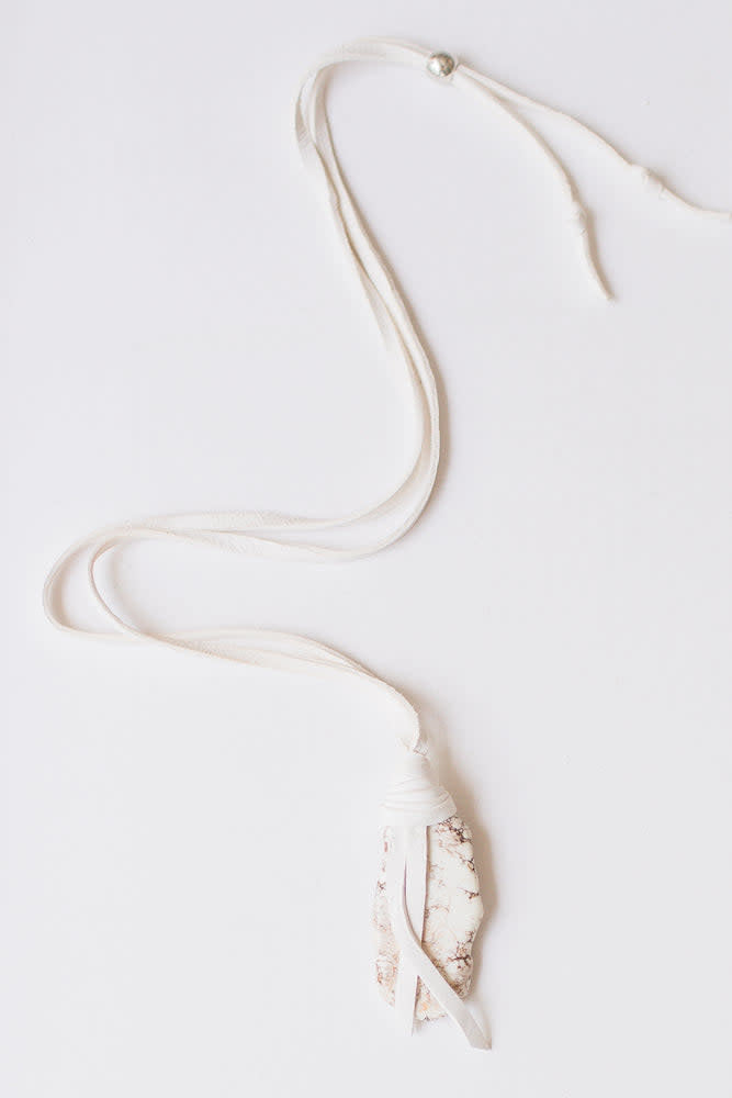Sedona Leather White Slab Howlite Necklace 34"